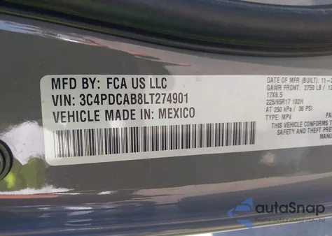 2020 Dodge Journey Se Value z USA, uszkodzony, nr VIN 3C4PDCAB8LT274901